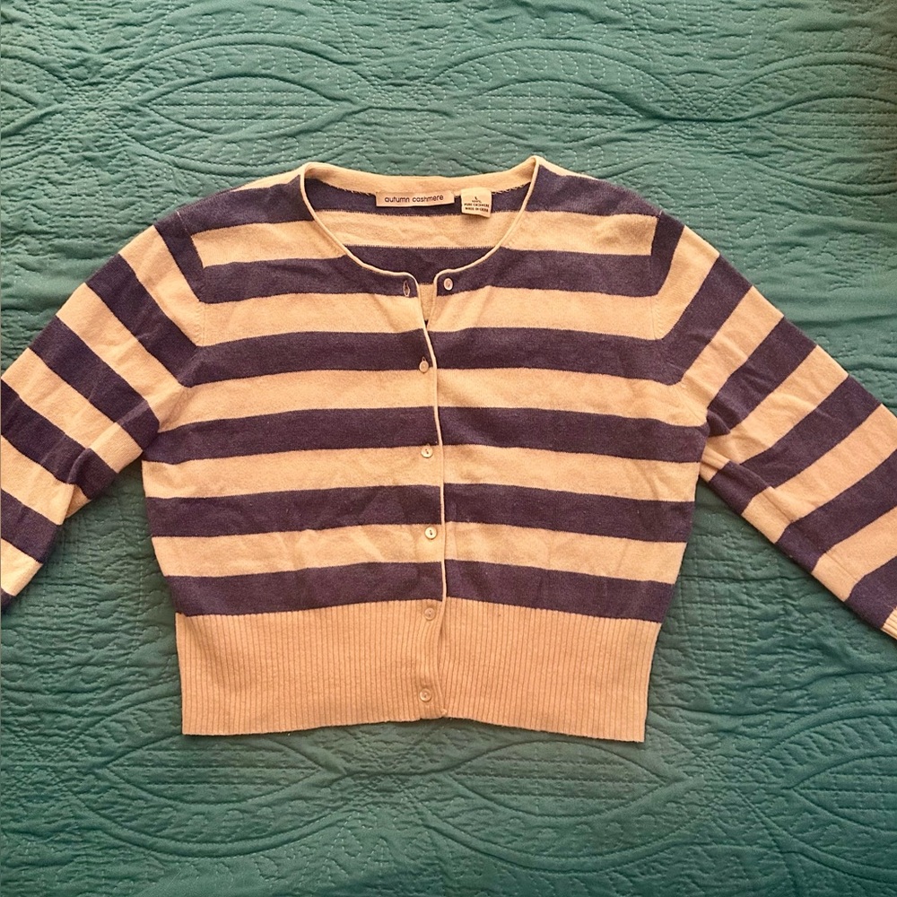 Autumn Cashmere Blue and Cream cropped cardigan L (large)